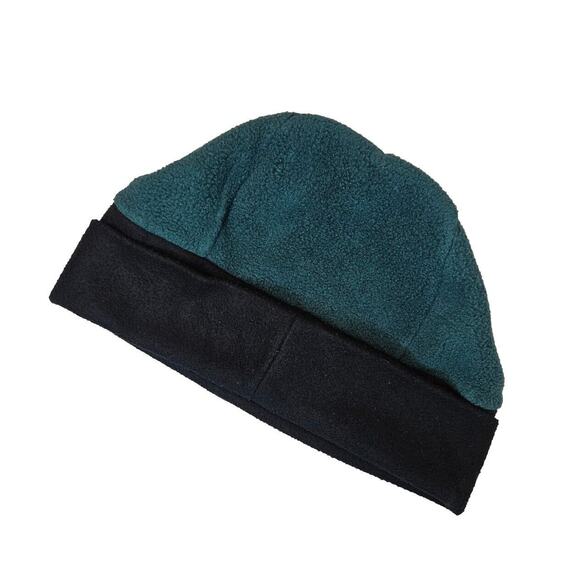 Vtg The North Face Beanie Hat USA Made Black Green Fleece Winter Cap 90s Cuff - Picture 3 of 10